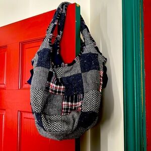 Navy, plaid bag